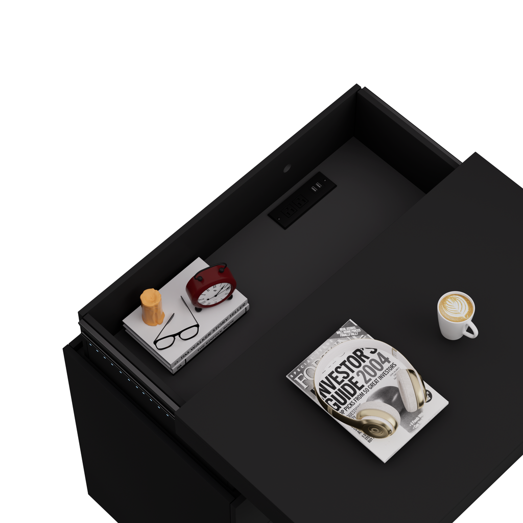 Nightstand with Charging Station and LED Lights,Night Stand with Sliding Top for Bedroom,Bedside Table with Drawers,Modern End Side Table,Black.28.8''W x 17''D x 30.5''H. - Grand Goldman Shop