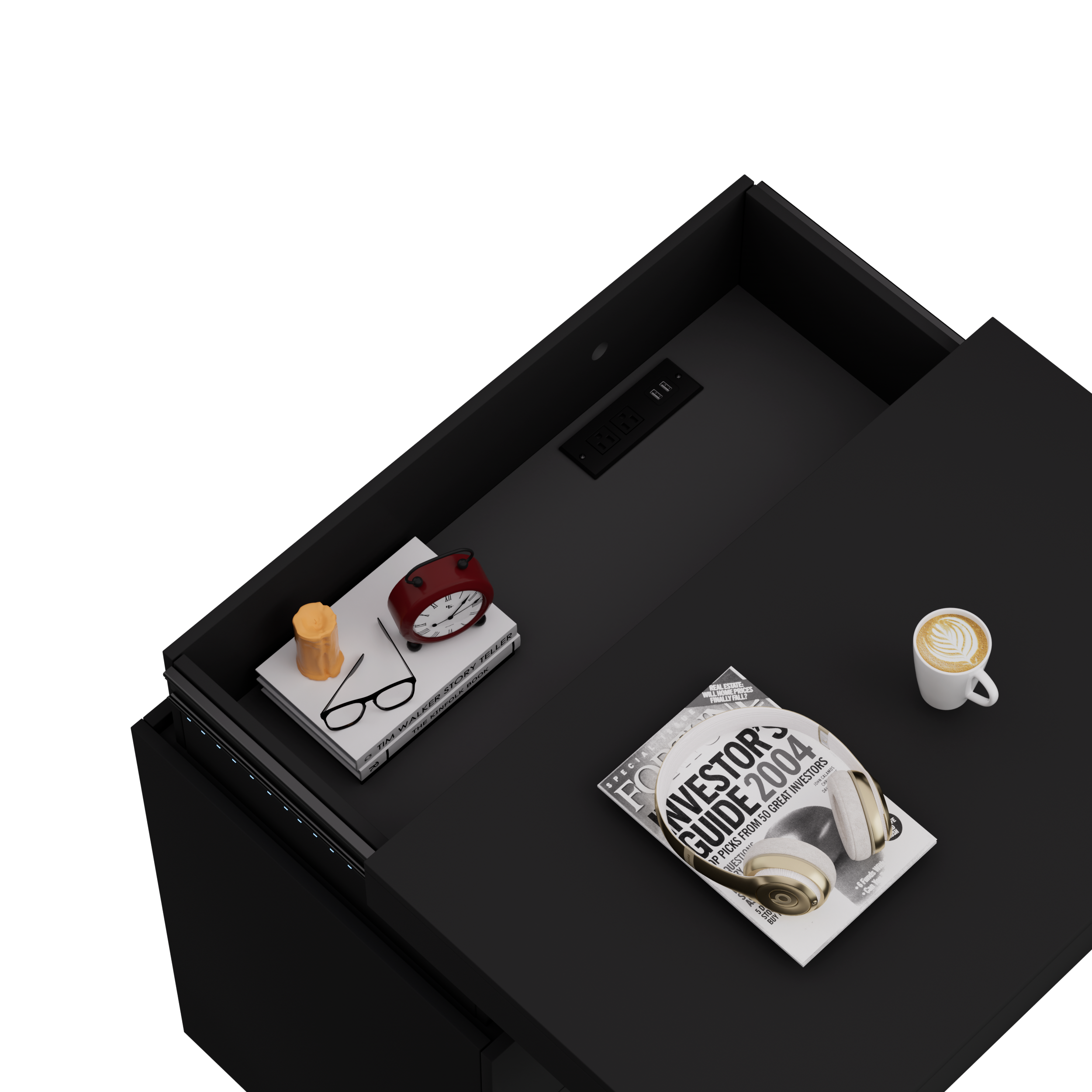 Nightstand with Charging Station and LED Lights,Night Stand with Sliding Top for Bedroom,Bedside Table with Drawers,Modern End Side Table,Black.28.8''W x 17''D x 30.5''H. - Grand Goldman Shop