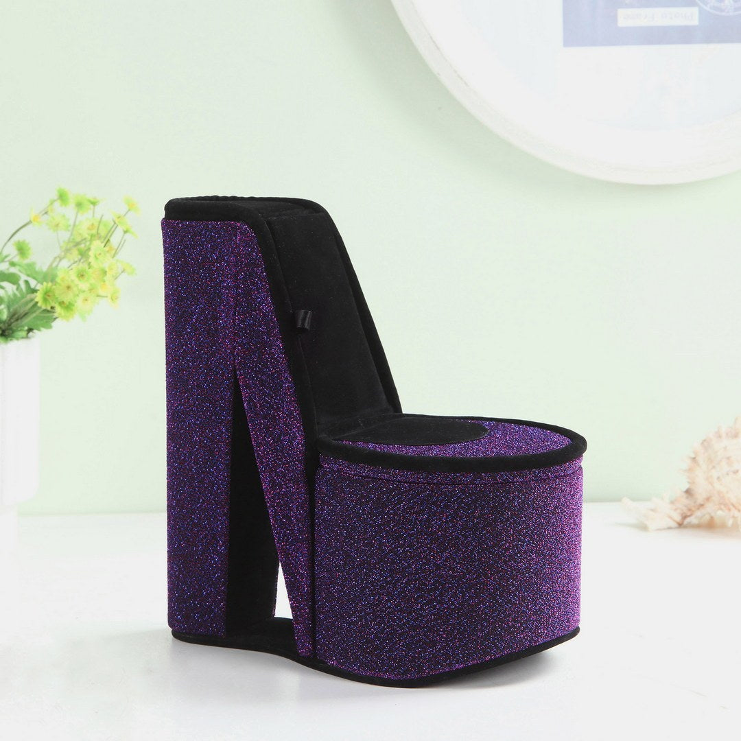 9' Tall Display Jewelry Box with Hidden Storage, High Heel Shoe Design, Purple Velvet - Grand Goldman Shop