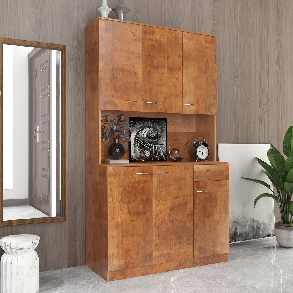 70.87' Tall Wardrobe& Kitchen Cabinet, with 6-Doors, 1-Open Shelves and 1-Drawer for bedroom,Walnut - Grand Goldman Shop