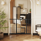 Baby Gate with Cat Door, 29.5-44.1' Metal Pet Door for Stairs & Doorways,Pressure Mounted,No Tools Needed, Black | Premium Ho