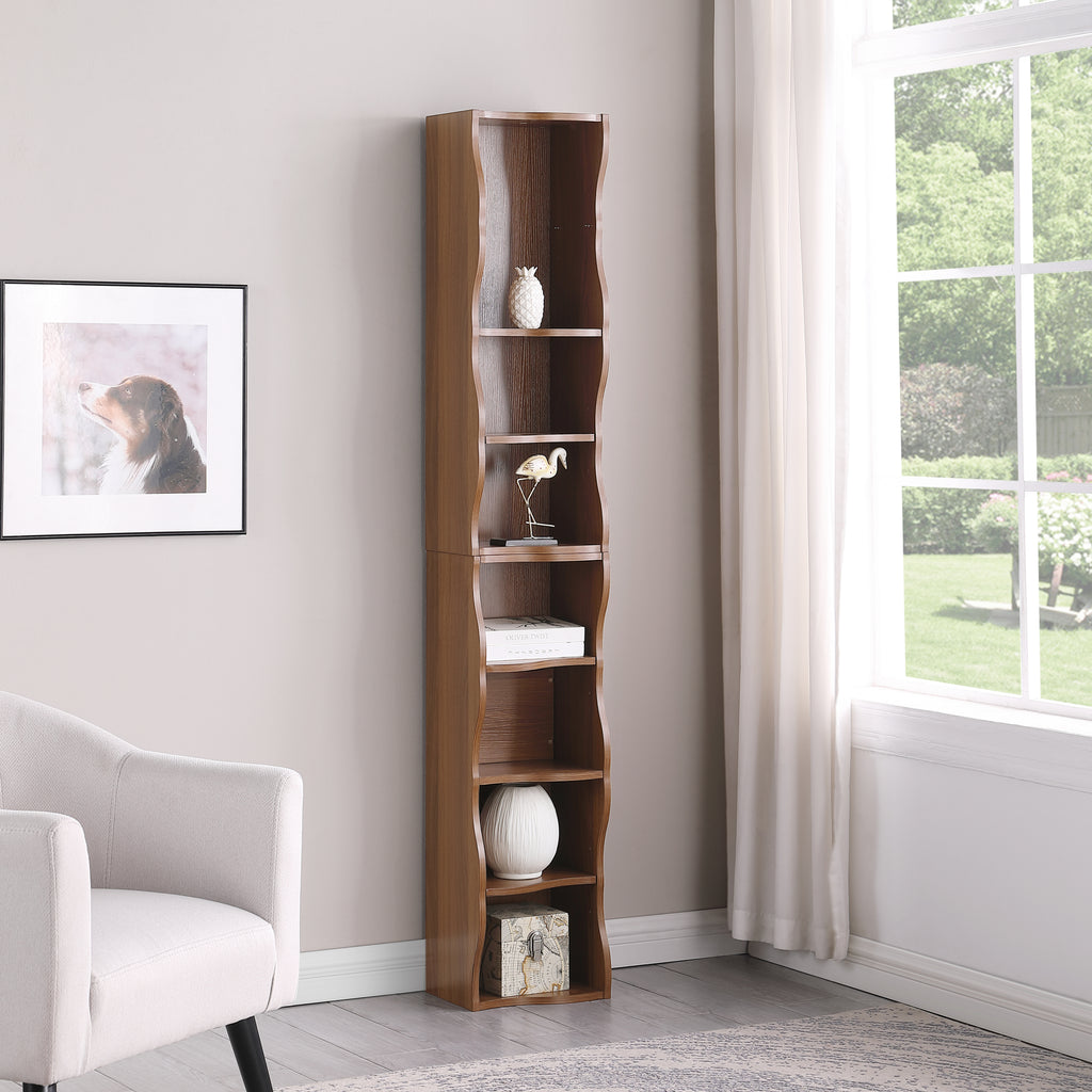 8-layer adjustable shelf ultra-thin bookshelf with a wavy border design, which is more aesthetically pleasing, is suitable for high and narrow, display and multi-functional bookshelves in home offices - Grand Goldman Shop