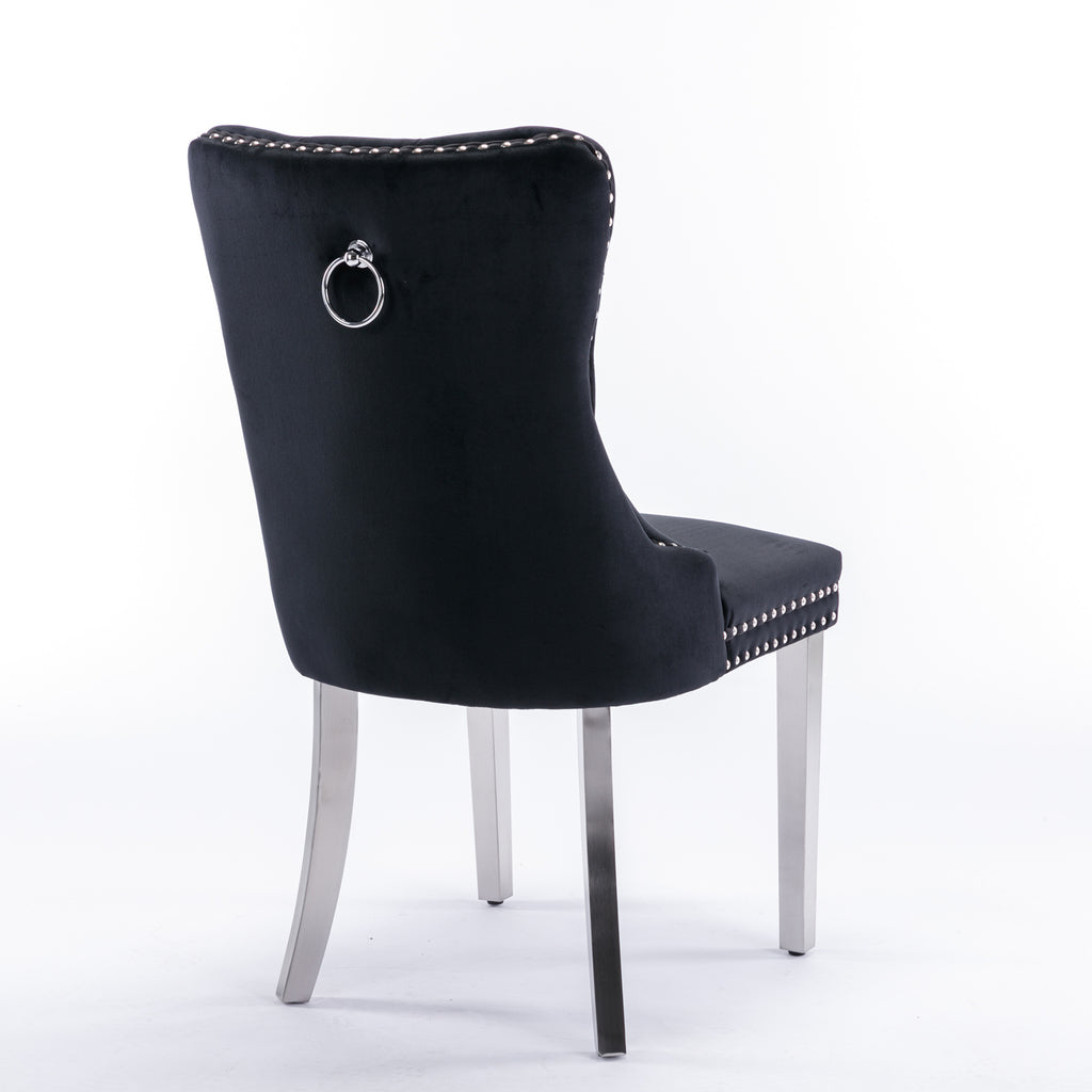 Nikki Collection Modern, High-end Tufted Solid Wood Contemporary Velvet Upholstered Dining Chair with Chrome Stainless Steel Plating Legs,Nailhead Trim,Set of 2,Black and Chrome, SW1701BK - Grand Goldman Shop