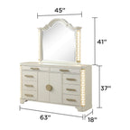 Jasmine Queen 5 Pc LED Bedroom Set in Beige made with Wood and Gold Accents - Grand Goldman Shop