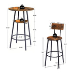 Round bar stool set with shelves, stool with backrest Rustic Brown, 23.6'' Dia x 35.4'' H - Grand Goldman Shop