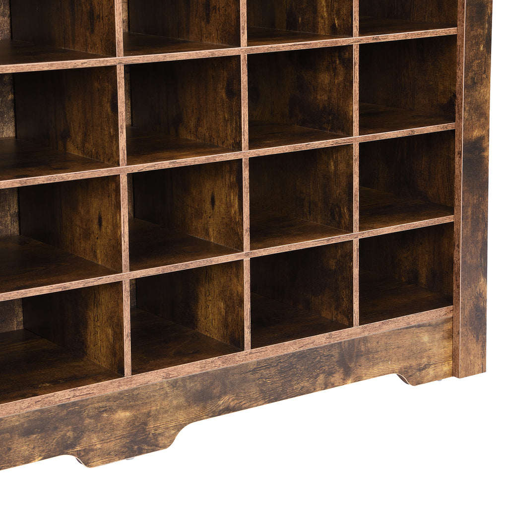 ON-TREND Sleek Design 24 Shoe Cubby Console, Modern Shoe Cabinet with Curved Base, Versatile Sideboard with High-quality for Hallway, Bedroom, Living Room, Rustic Brown - Grand Goldman Shop
