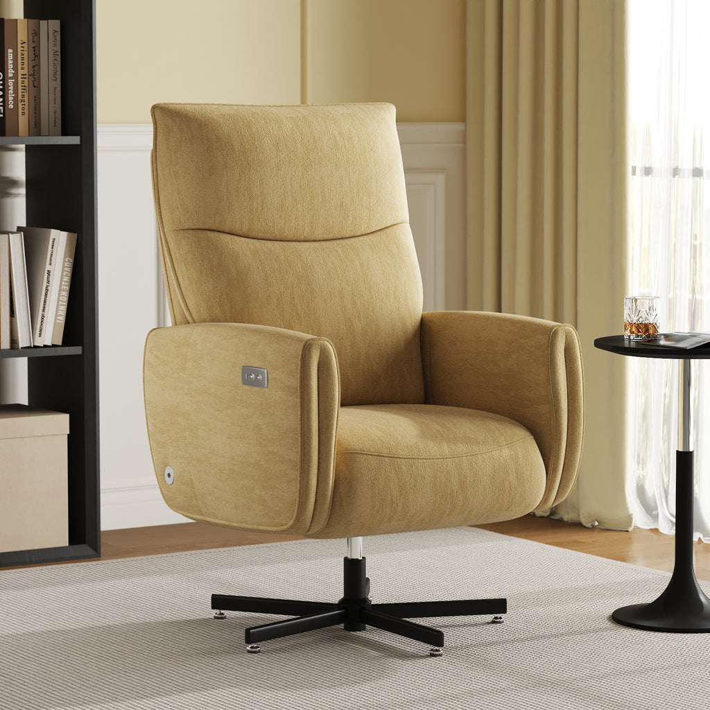 Power Swivel Recliner Chair, Electric Reclining with USB & Type-C Charging, 360° Swivel Velvet Upholstered Accent Chair, for 