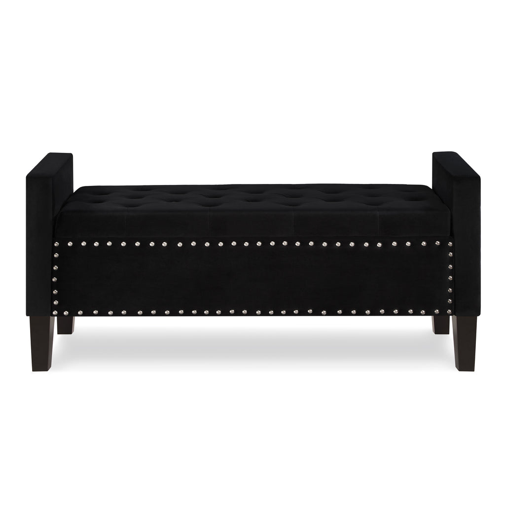 Upholstered Tufted Button Storage Bench with nails trim,Entryway Living Room Soft Padded Seat with Armrest,Bed Bench-Black - Grand Goldman Shop