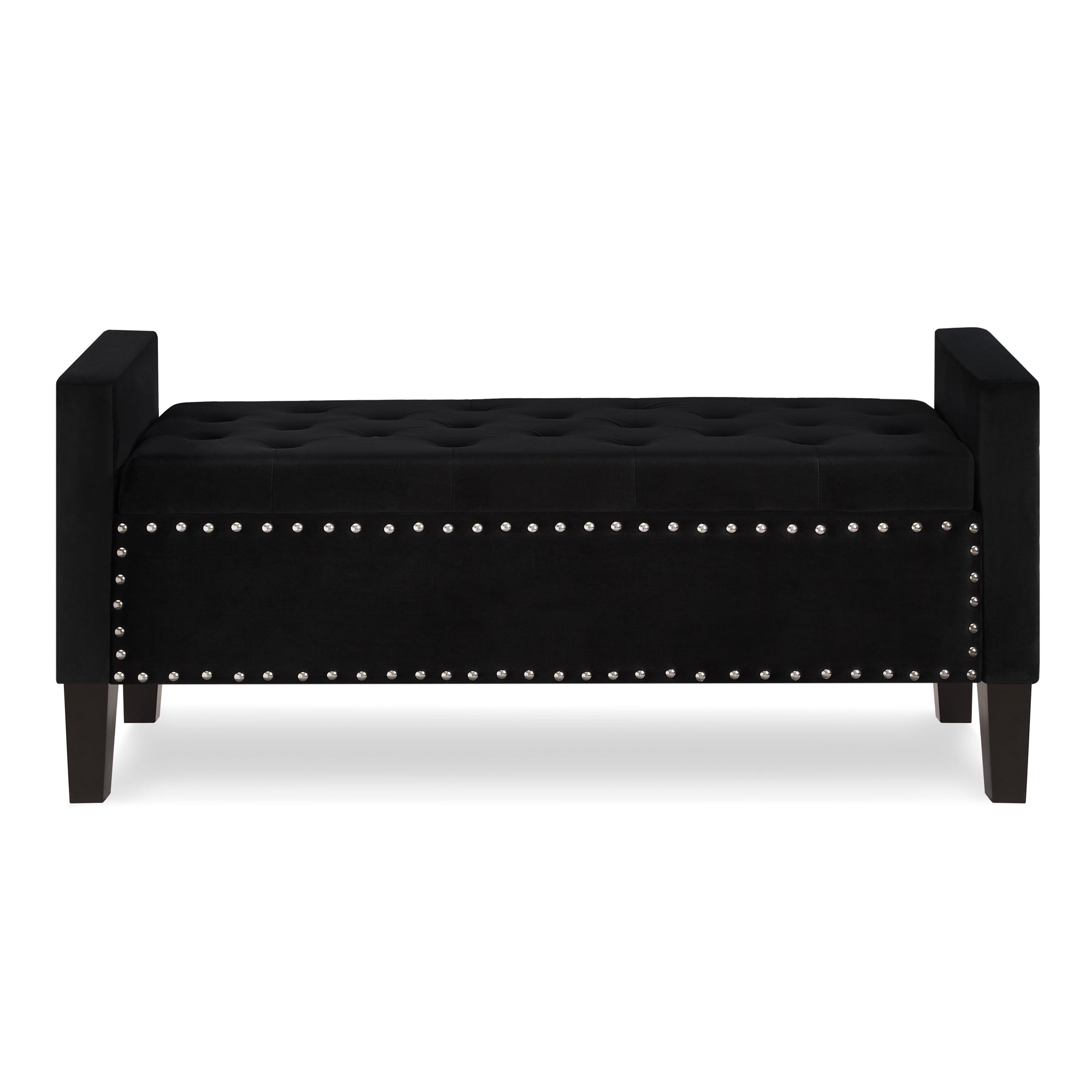 Upholstered Tufted Button Storage Bench with nails trim,Entryway Living Room Soft Padded Seat with Armrest,Bed Bench-Black - Grand Goldman Shop