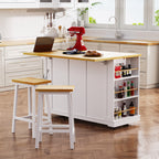 K&K 53inch Large Kitchen Island with Drop Leaf,Power Outlet,Door Internal Storage Rack,Rolling Kitchen Cart on 5 Wheels with 5 Open Side Racks for Kitchen,White (Two Packages)(Stools not included) - Grand Goldman Shop