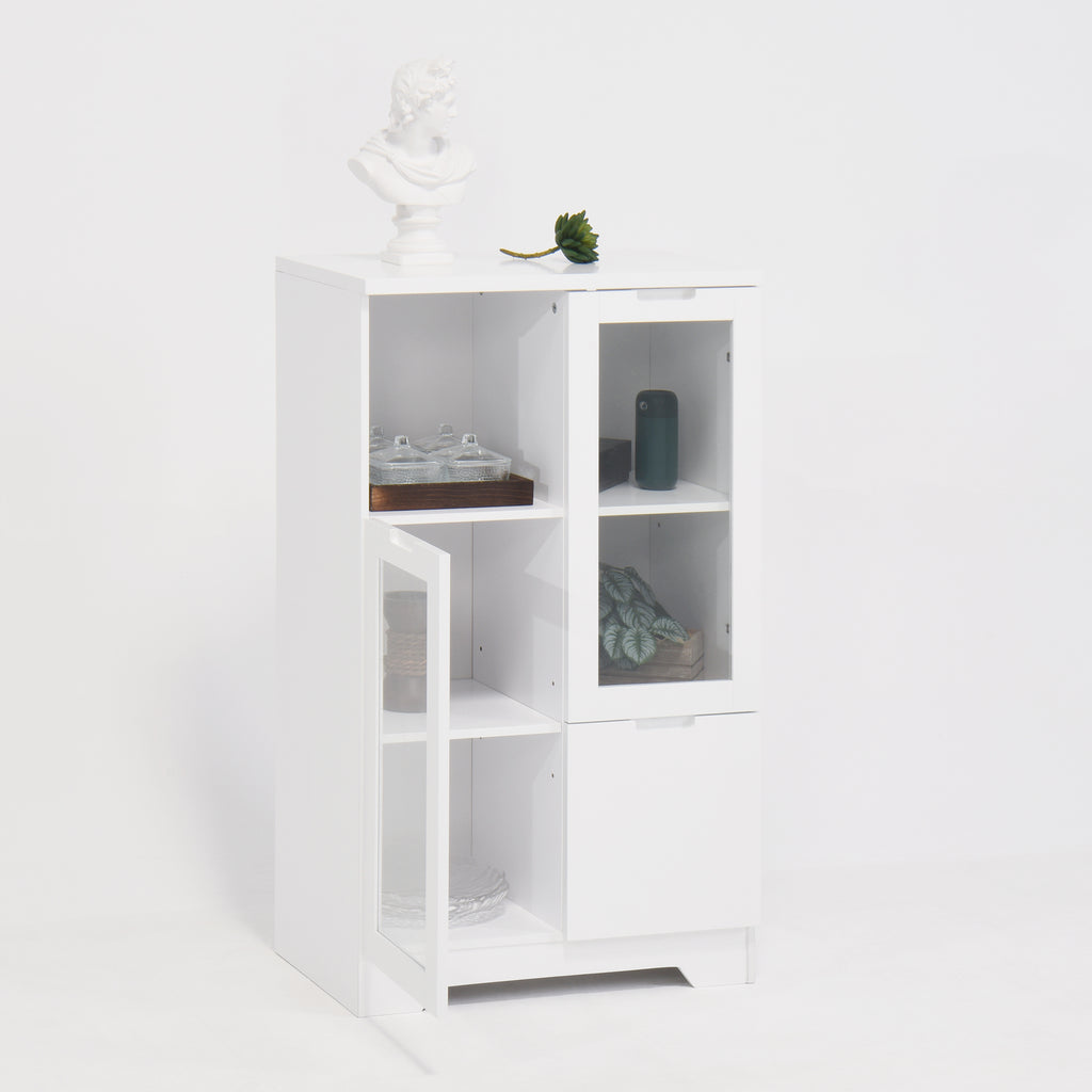 Modern MDF Painted Cabinet with Glass Doors and Drawer, White, for Bedroom and Living Room - Grand Goldman Shop