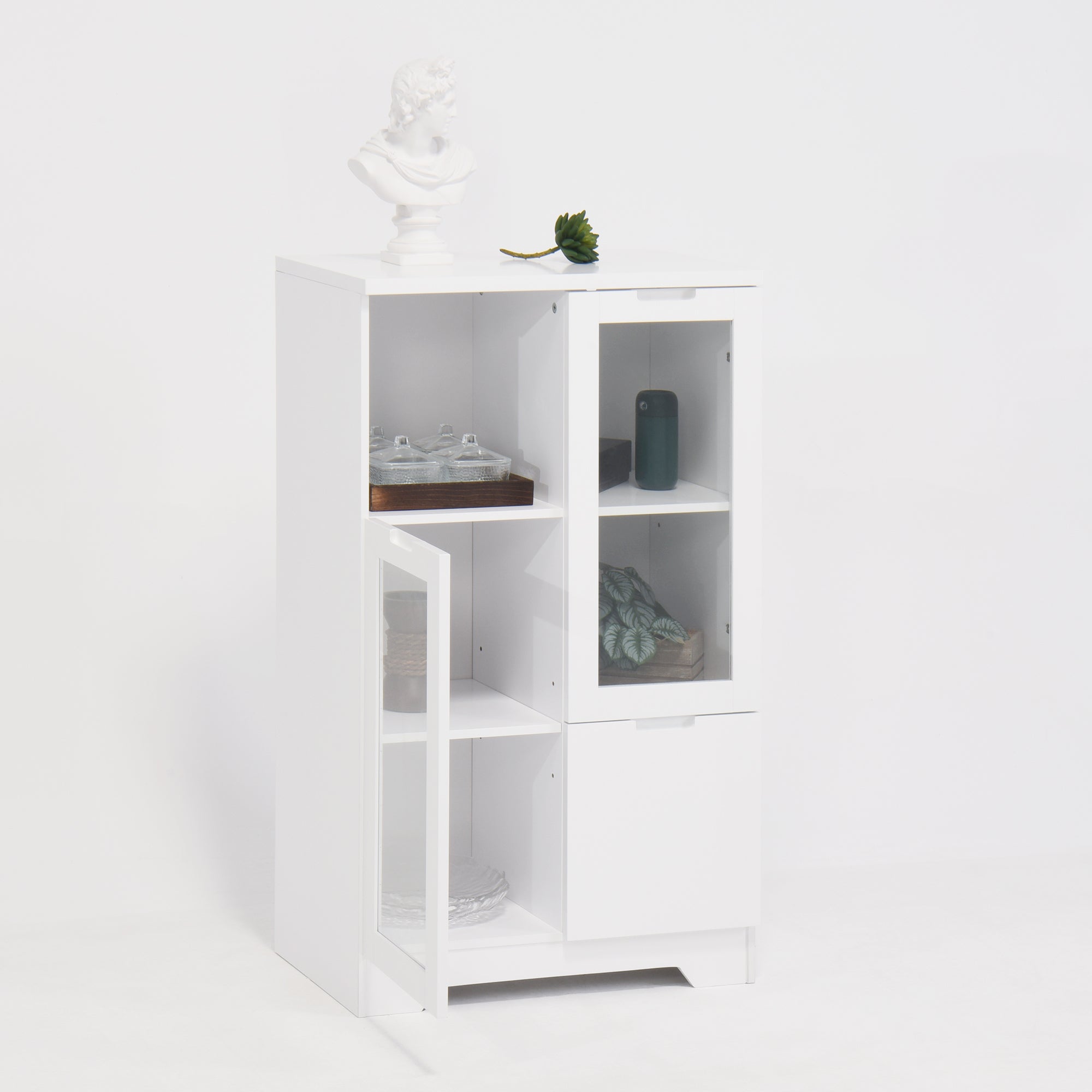 Modern MDF Painted Cabinet with Glass Doors and Drawer, White, for Bedroom and Living Room - Grand Goldman Shop
