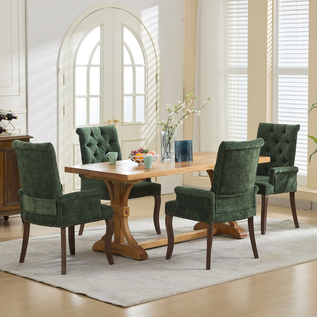 Upholstered Chenille Fabric Accent Dining Chair, Curved Solid Wood Legs, Elegant Tufted Club Dining Room Kitchen Room Arm Dining Chair, Single Pack,Olive Green,SW1895OL - Grand Goldman Shop