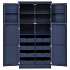 [Assembly Video Provided] TOPMAX 35.5x17.6x70.9inch Freestanding Kitchen Pantry Cabinet, Tall Storage Cabinet with 4 Doors, 2 Door Shelves, 8 Pull-out Trays and Adjustable Shelf for Dining Room, Blue - Grand Goldman Shop