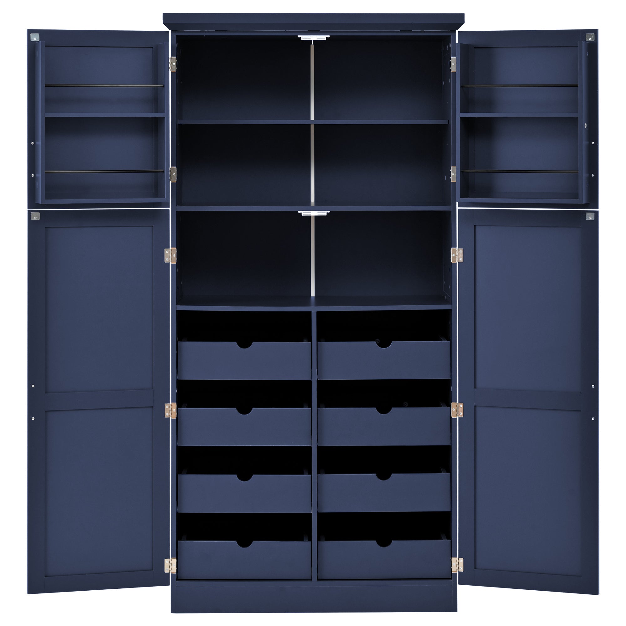 [Assembly Video Provided] TOPMAX 35.5x17.6x70.9inch Freestanding Kitchen Pantry Cabinet, Tall Storage Cabinet with 4 Doors, 2 Door Shelves, 8 Pull-out Trays and Adjustable Shelf for Dining Room, Blue - Grand Goldman Shop