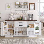White Farmhouse Barn Door Storage Cabinet with 2 Drawers & Door Rack, Adjustable Shelves, MDF Construction, 63.11' L x 15.75' W x 32.09' H - Grand Goldman Shop