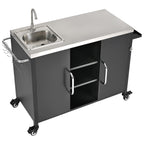 K&K 55.5' Outdoor Kitchen Island with Sink, Metal Grill Cart Table with 304 Stainless Steel Sink, Outdoor Bar Cart Sink Station with 4 Lockable Wheels for Pizza Prep & BBQ, L 55.5' x W 20' H 36.7' - Grand Goldman Shop