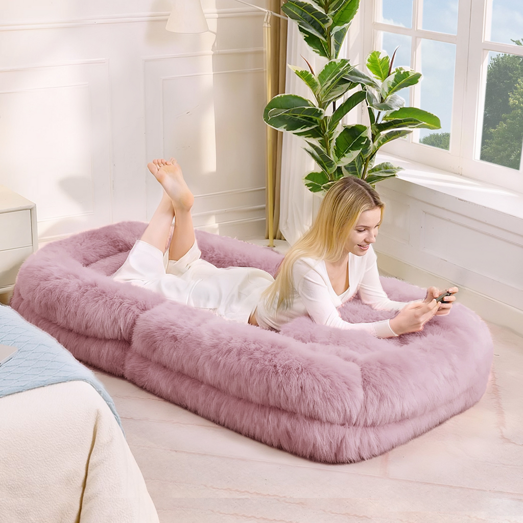 [NEW ARRIVED] [VIDEO PROVIDED] Human Dog Bed,Lazy Sofa,5-Position Adjustable Convertible,Floor Gaming Chair,bedroom, living room,Suitable for gaming, meditation,relaxation,Plush Fabric,Pink - Grand Goldman Shop