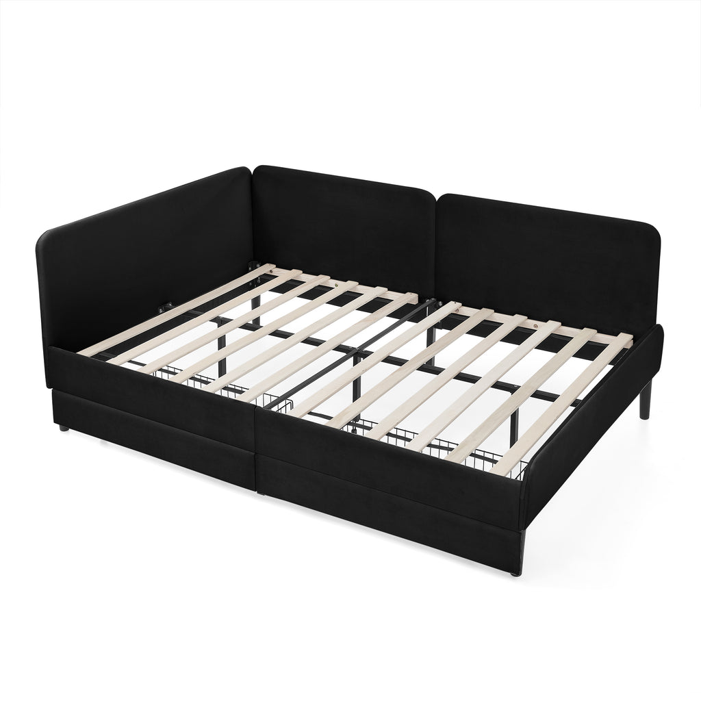 Black Velvet Upholstered Platform Bed Frame with 2 Storage Drawers and Adjustable Sofa Bed, Full Size - Grand Goldman Shop