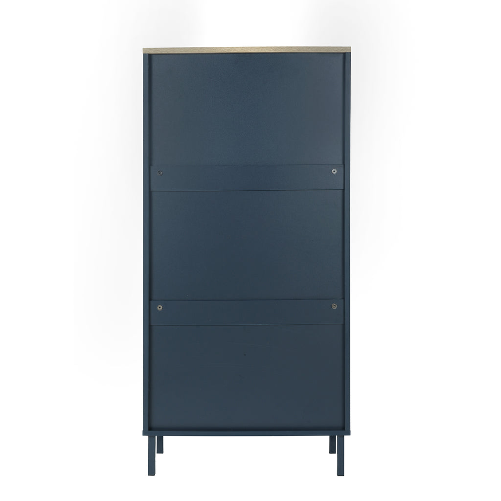3-Door Metal Shoe Rack, Freestanding Modern Shoe Storage Cabinet with Metal Rattan - Blue-Gray Particle Board - For Entryway - Grand Goldman Shop