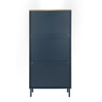 3-Door Metal Shoe Rack, Freestanding Modern Shoe Storage Cabinet with Metal Rattan - Blue-Gray Particle Board - For Entryway - Grand Goldman Shop