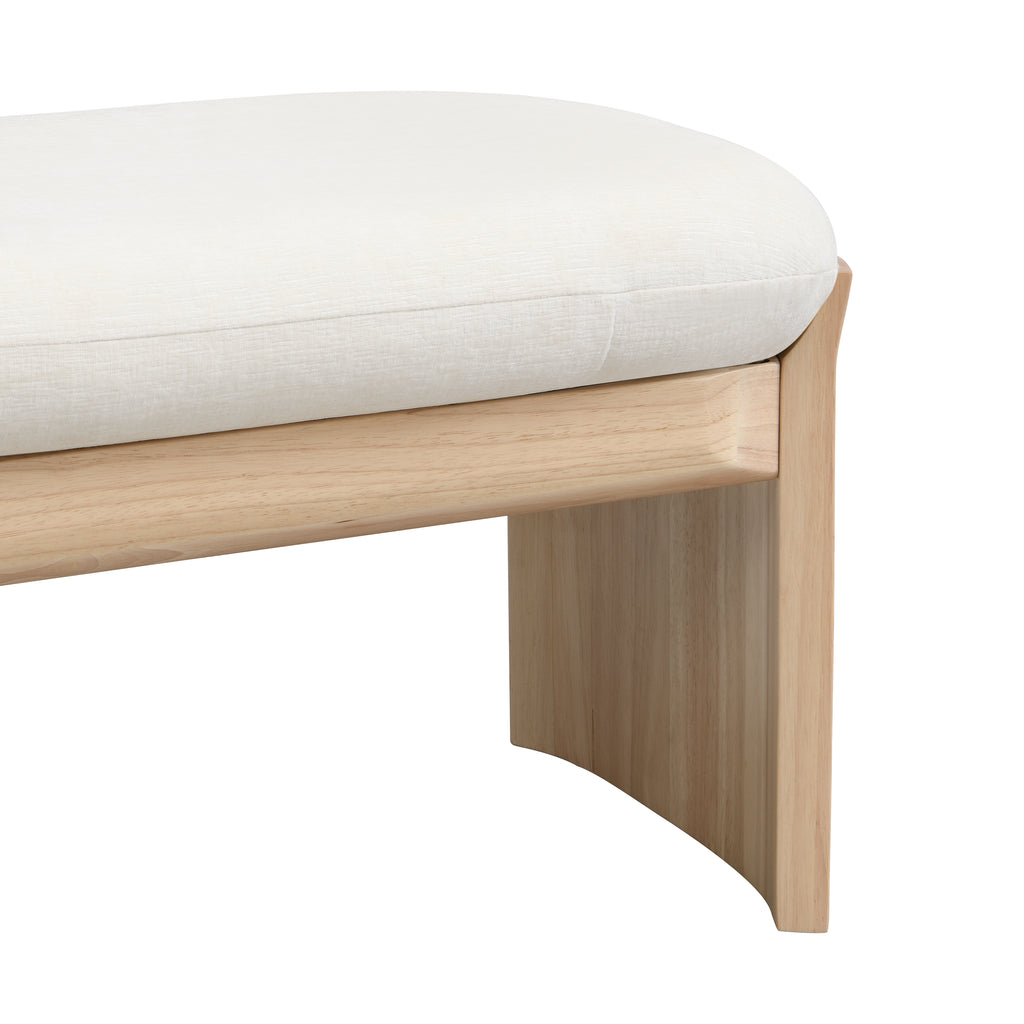 51.5 Inch Beige Rubber Wood Footstool for Bedroom and Living Room – Natural Finish with Soft Fabric Cushion - Grand Goldman Shop