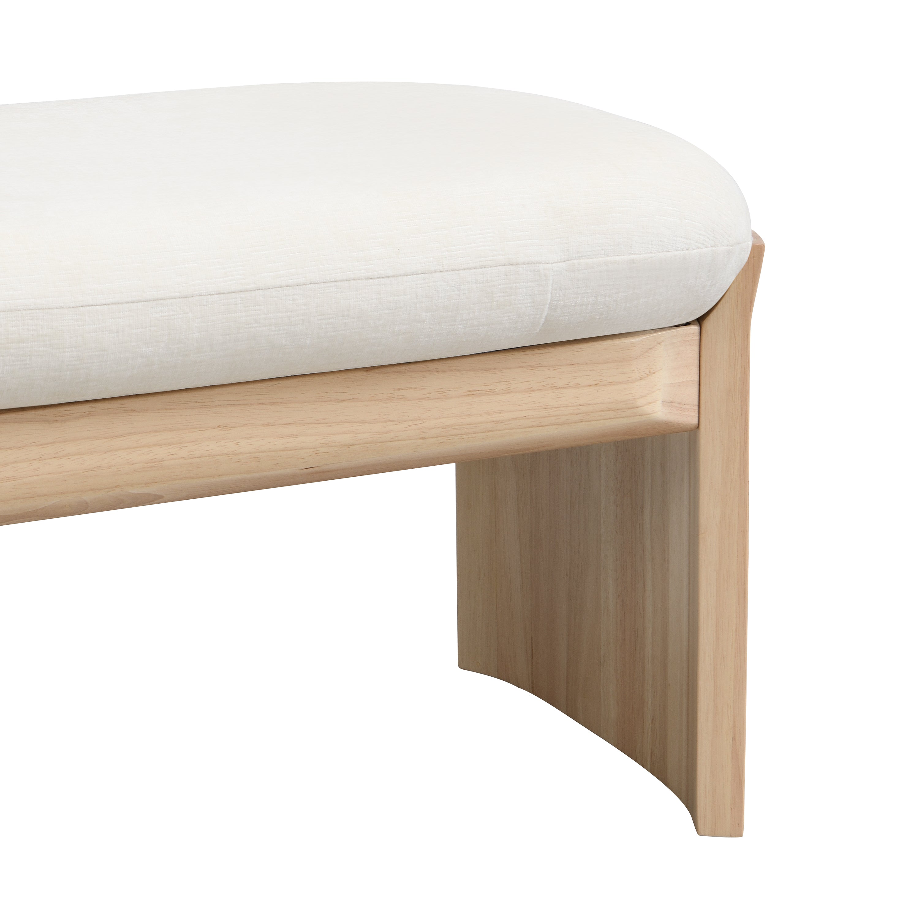 51.5 Inch Beige Rubber Wood Footstool for Bedroom and Living Room – Natural Finish with Soft Fabric Cushion - Grand Goldman Shop