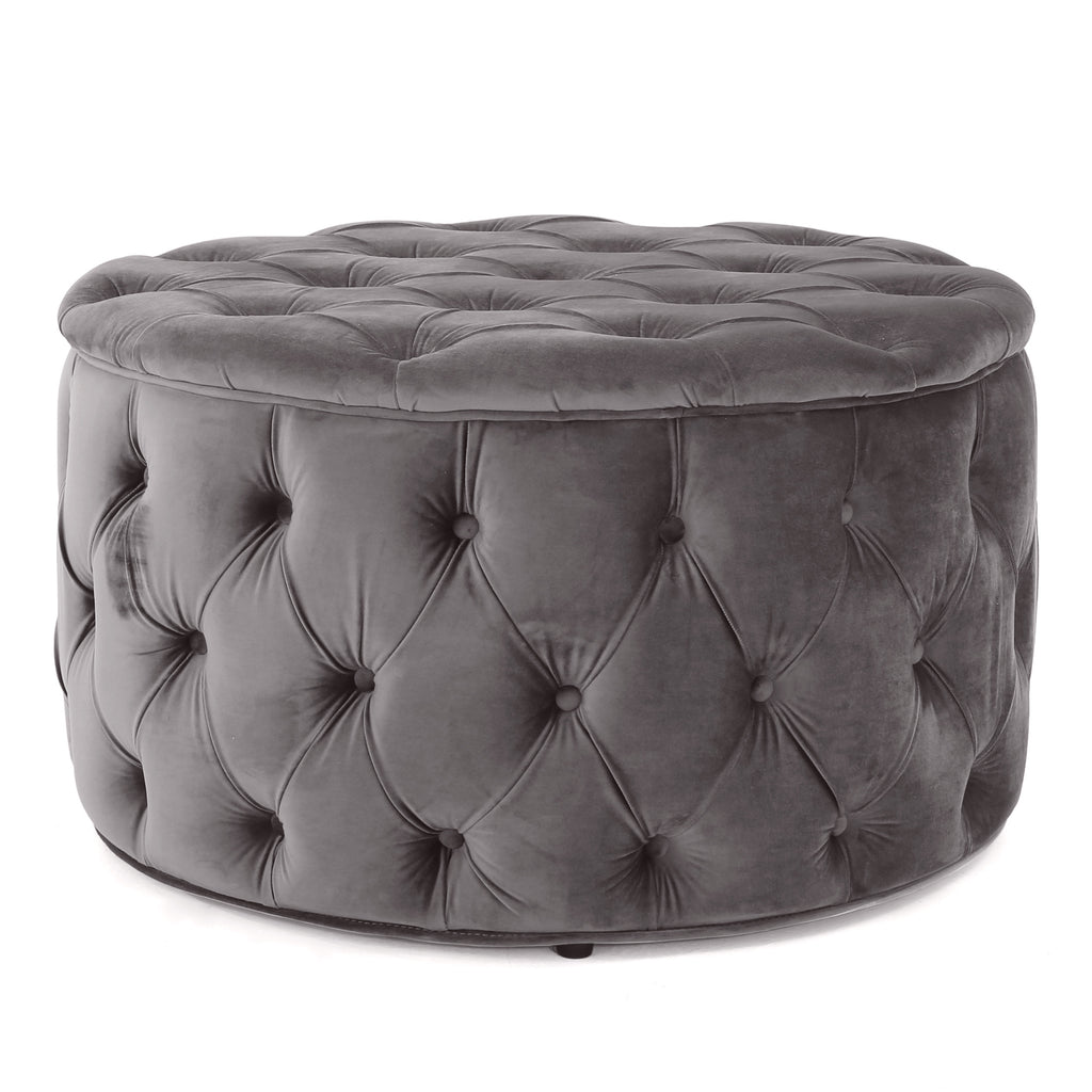 Modern Velvet Ottoman Footstool with Plush Cushioning in Grey - Grand Goldman Shop