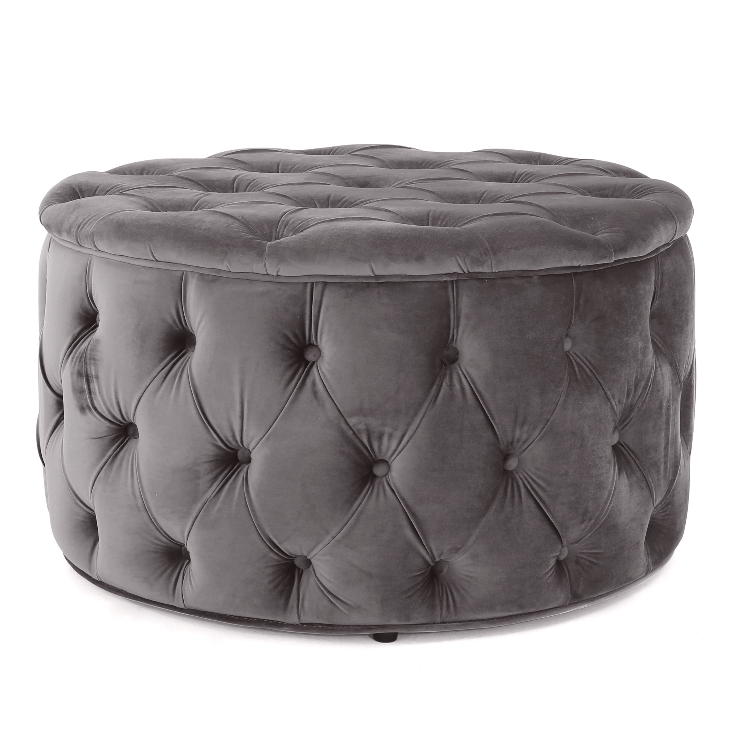 Modern Velvet Ottoman Footstool with Plush Cushioning in Grey - Grand Goldman Shop