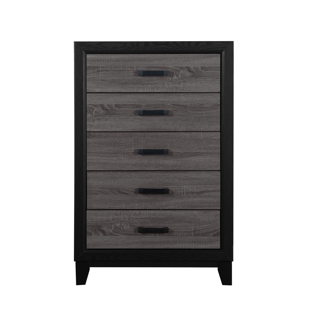 SOLUTO Urban Farmhouse King Bedroom Set Dark Gray and Black Solid Wood MDF - Grand Goldman Shop