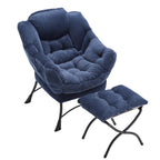 Lazy Chair with Ottoman, Modern Lounge Accent Chair with Armrests and a Side Pocket, Leisure Upholstered Sofa Chair Reading Chair with Footrest for Small Space, Corner Chair-Navy blue - Grand Goldman Shop