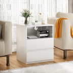 (Set of 2)End Table with Fast USB C Charging Station, Sofa Side Table with 2 Drawers, Large Storage Modern Wood Storage Cabinet for Living Room,Bedroom,Office, White - Grand Goldman Shop