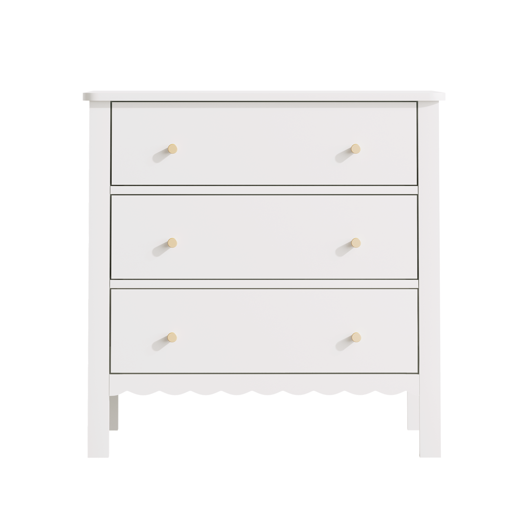 White 3 Drawer Dresser for Bedroom, Modern MDF Painted Chest of Drawers with Gold Knobs, Wooden Storage Cabinet for Kids, Nur