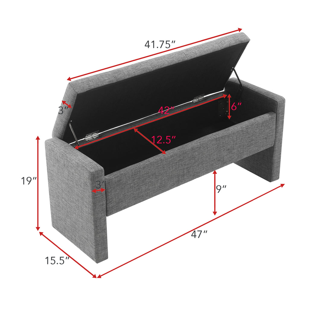 Modern Upholstered Bed End Bench with Storage in Dark Grey Linen, Large Foot Rest Stool for Living Room and Bedroom - Grand Goldman Shop