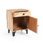 Solid Wood Vintage Nightstand with Handcrafted Detailing in Natural Finish - Grand Goldman Shop