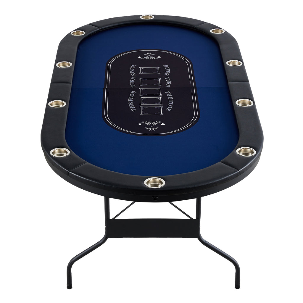 10 Player Foldable Poker Table, Blackjack Texas Holdem Poker Table with Padded Rails and Stainless Steel Cup Holders, Portabl