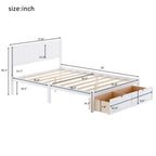 White Full Size Platform Bed with Under-bed Drawers, Solid Pine Wood and MDF, 78.3''L x 58.5''W x 36.2''H - Grand Goldman Shop