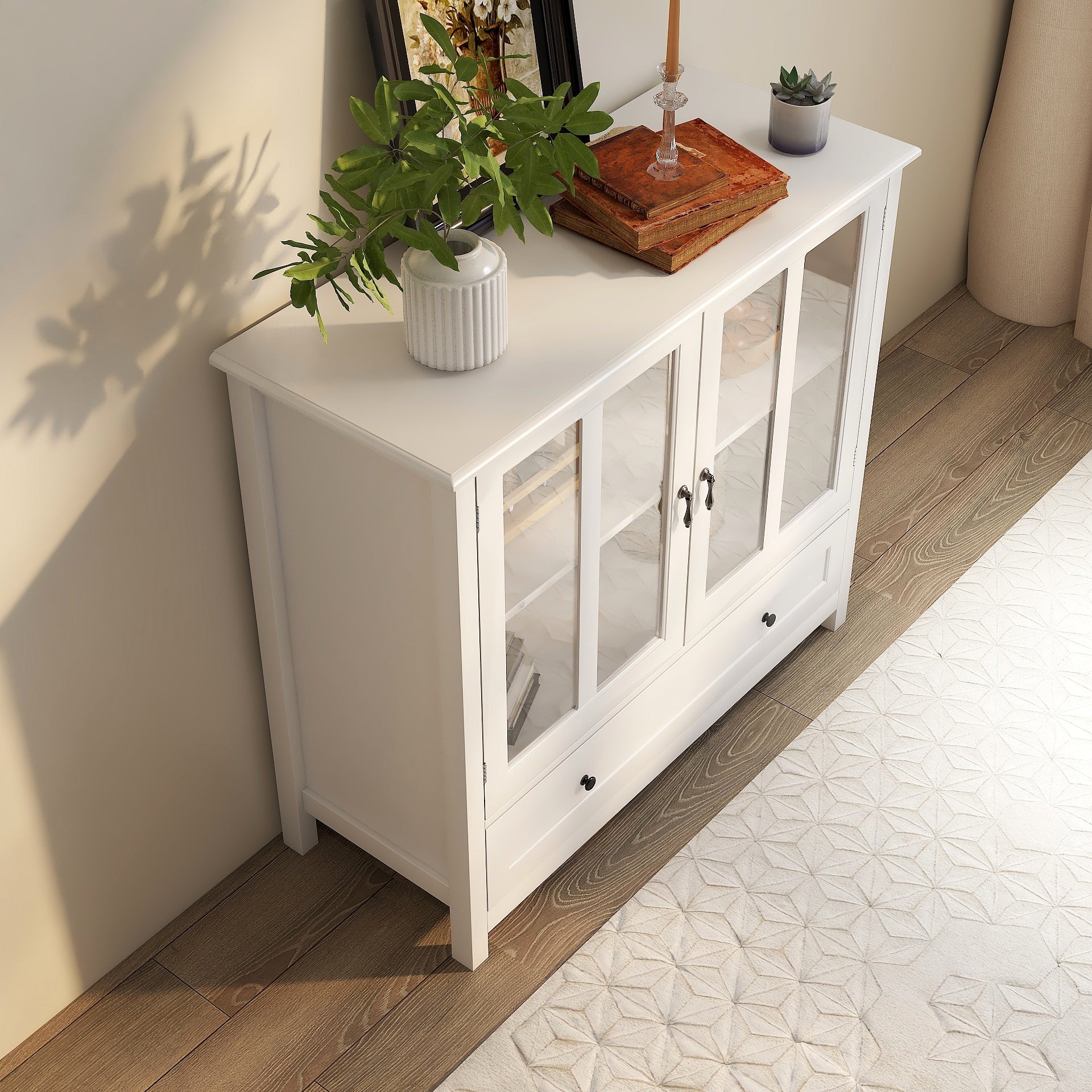 Buffet storage cabinet with double glass doors and unique bell handle - Grand Goldman Shop