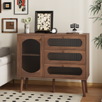 Accent Cabinet with 3 Drawers and Door, Wooden Storage Cabinet with Shelves, Sideboard for Living Room, Entryway, Natural - Grand Goldman Shop