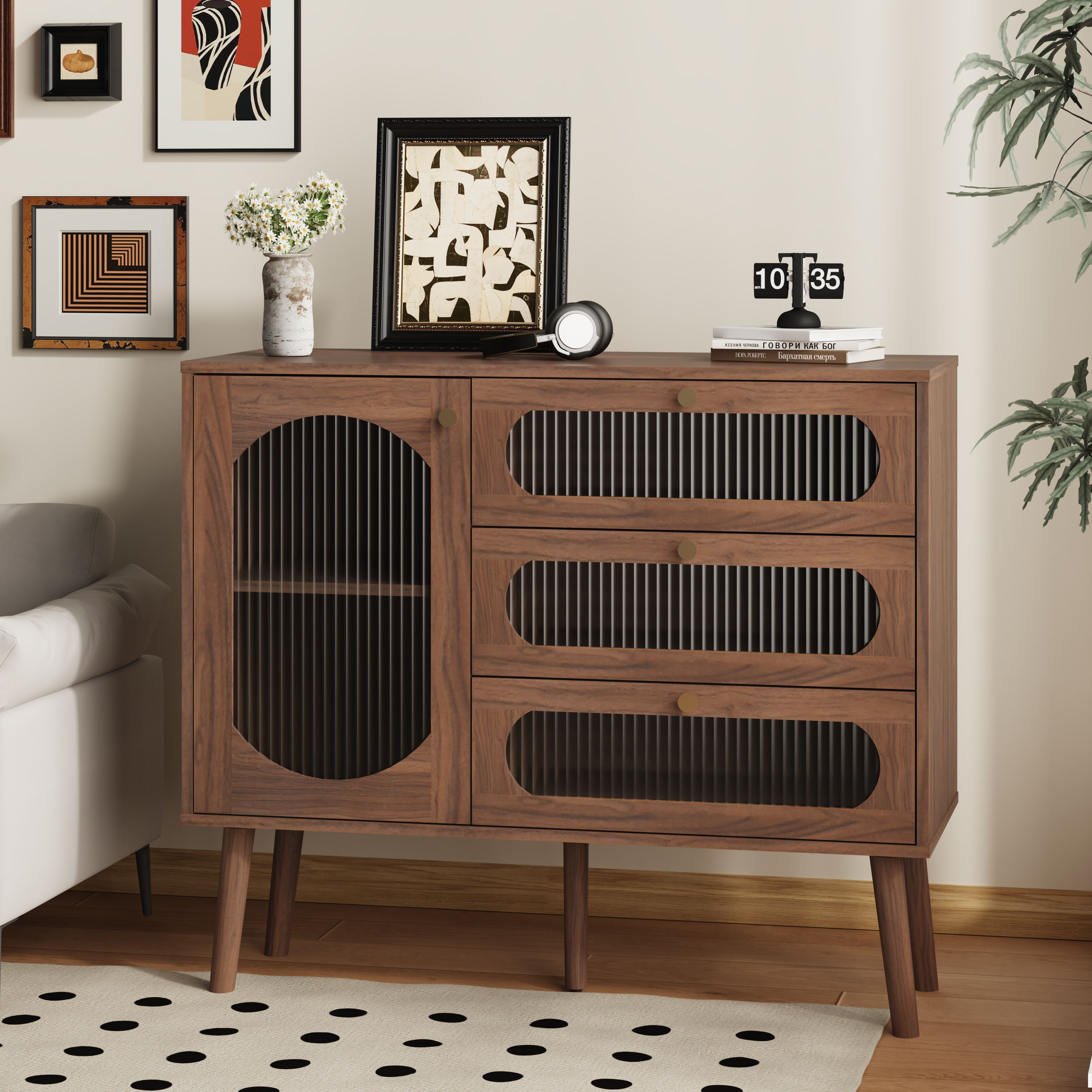 Accent Cabinet with 3 Drawers and Door, Wooden Storage Cabinet with Shelves, Sideboard for Living Room, Entryway, Natural - Grand Goldman Shop