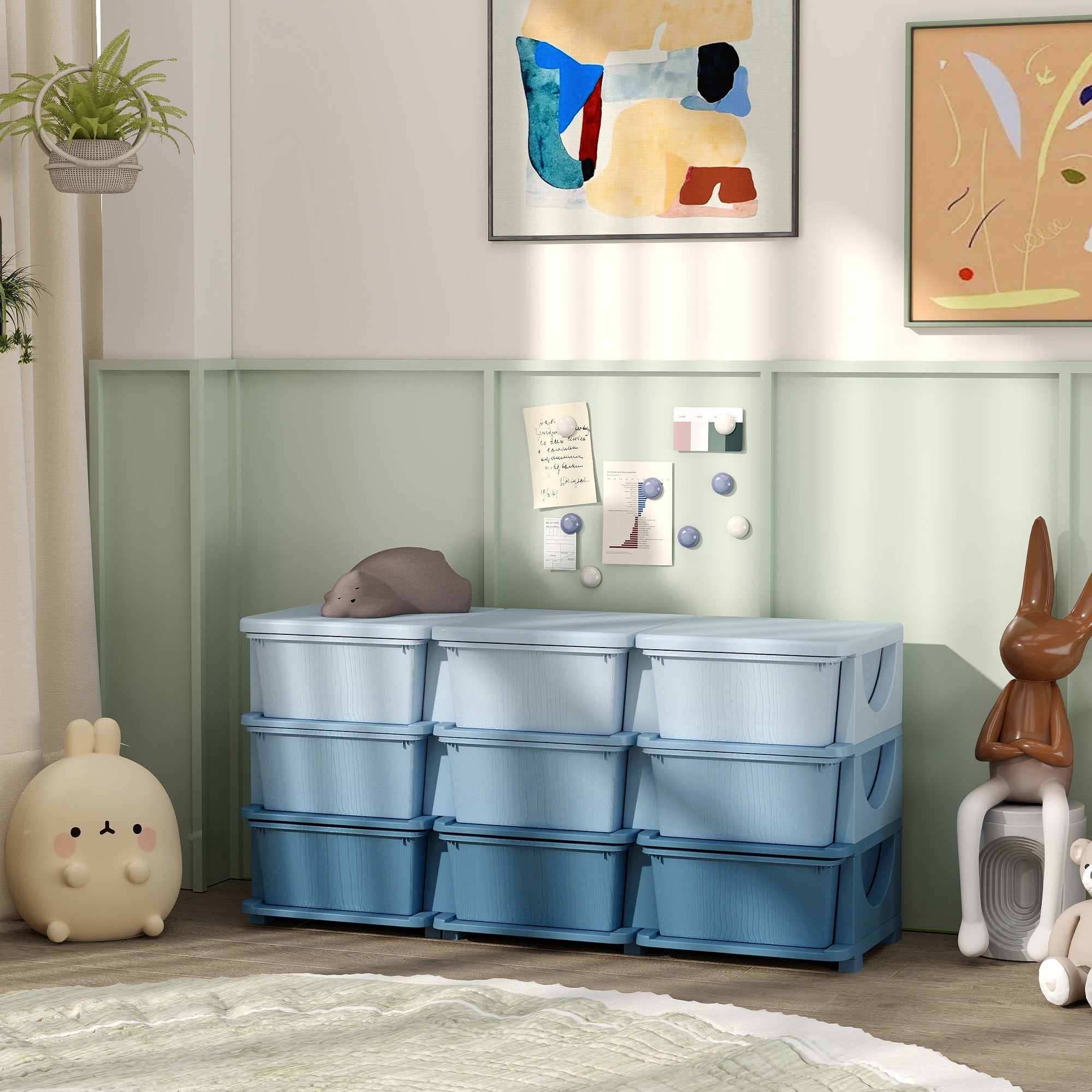 Qaba 3 Tier Kids Storage Unit, 9 Drawer Chest Toy Organizer Plastic Bins for Kids Bedroom Nursery Kindergarten Living Room fo