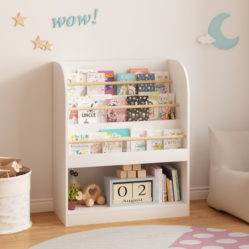 Kids Bookshelf with Open Storage, Front-Facing Children's Bookcase, Multi-Tier Wooden Book Display Shelf for Toddlers, Playro