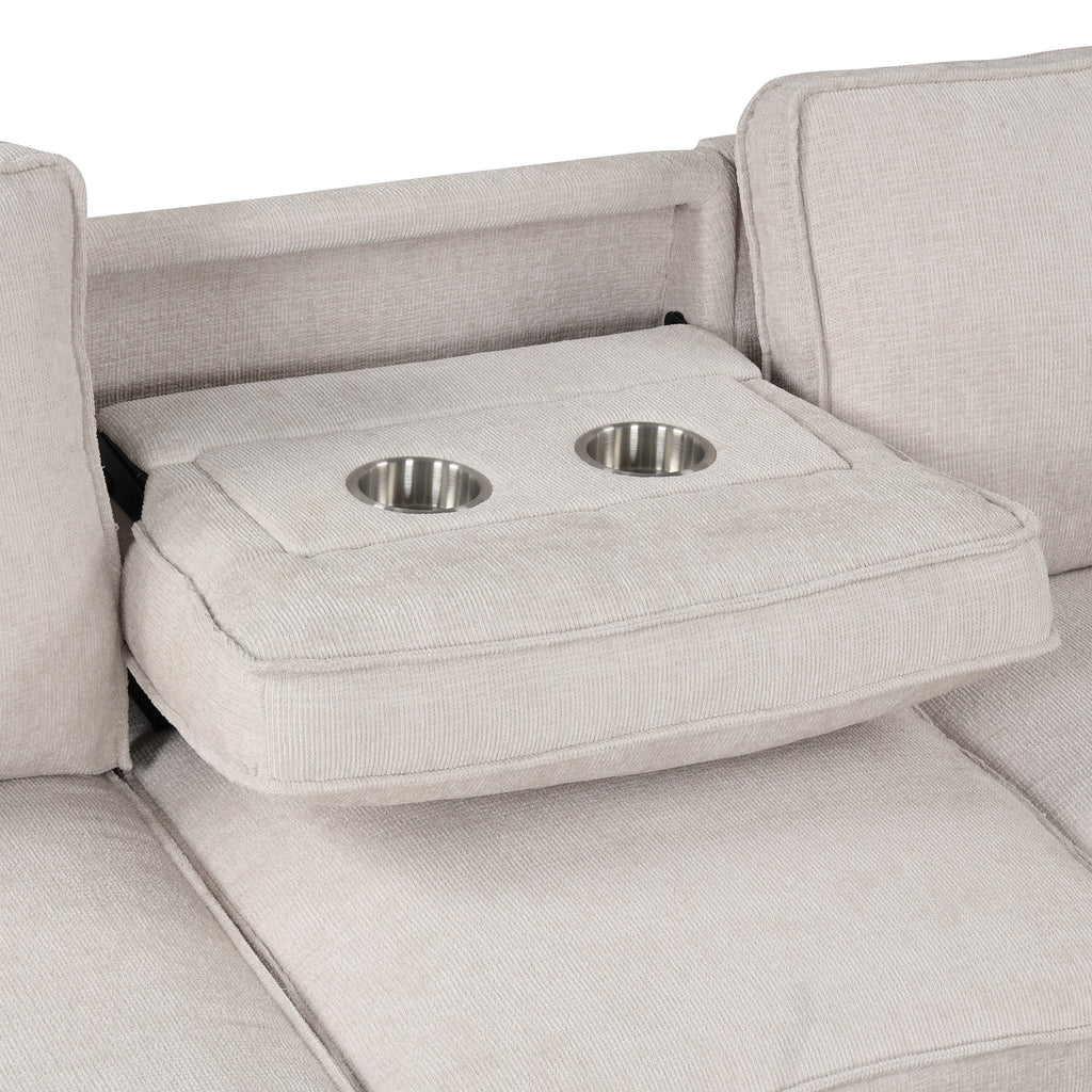 U_STYLE Upholstery Sleeper Sectional Sofa with Storage Space, USB port, 2 cup holders on Back Cushions(same sku; WY000335AAA) - Grand Goldman Shop