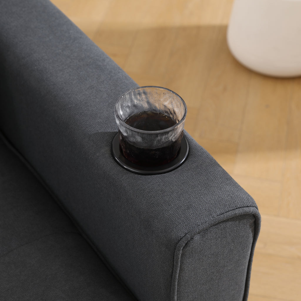 {VIDEO Provided}3-in-1 Upholstered Futon Sofa Convertible Sofa bed,Foldable Tufted Loveseat with Pull Out Sleeper Couch Bed,Folding Mattres Love Seat Daybed W/Side Pockets and Cup Holder, Dark Gray - Grand Goldman Shop
