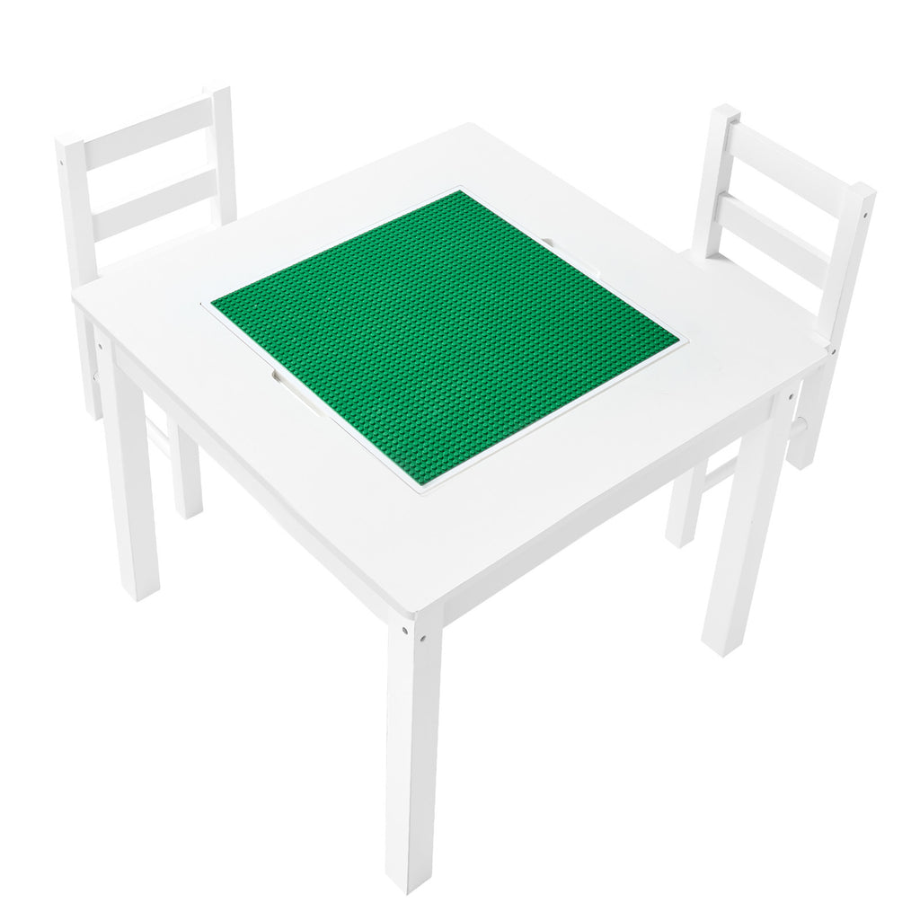 Kids Activity Table and 2 Chairs Set, Building Blocks Double-Sided Tabletop, Toddler Table and Chair Set with Storage for Kid