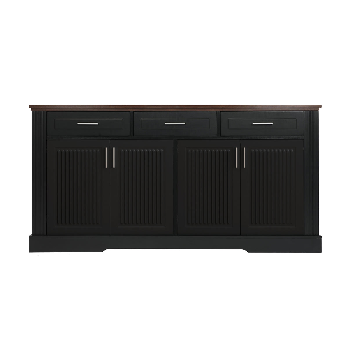 Black Fluted Sideboard Buffet Cabinet with 4 Doors and 3 Drawers, Modern Wood Kitchen Storage Console Table for Living Room Dining Room Entryway, 63' - Grand Goldman Shop