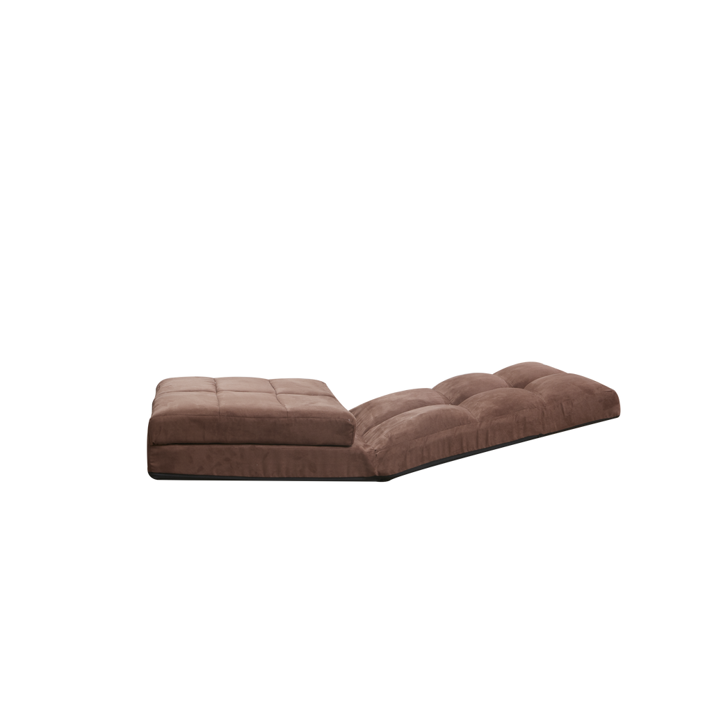 Modern Triple Fold-Down Brown Metal Frame Sofa Bed with 5 Reclining Positions and Pillow – Adjustable Upholstered Floor Couch for Gaming or Guest Room - Grand Goldman Shop