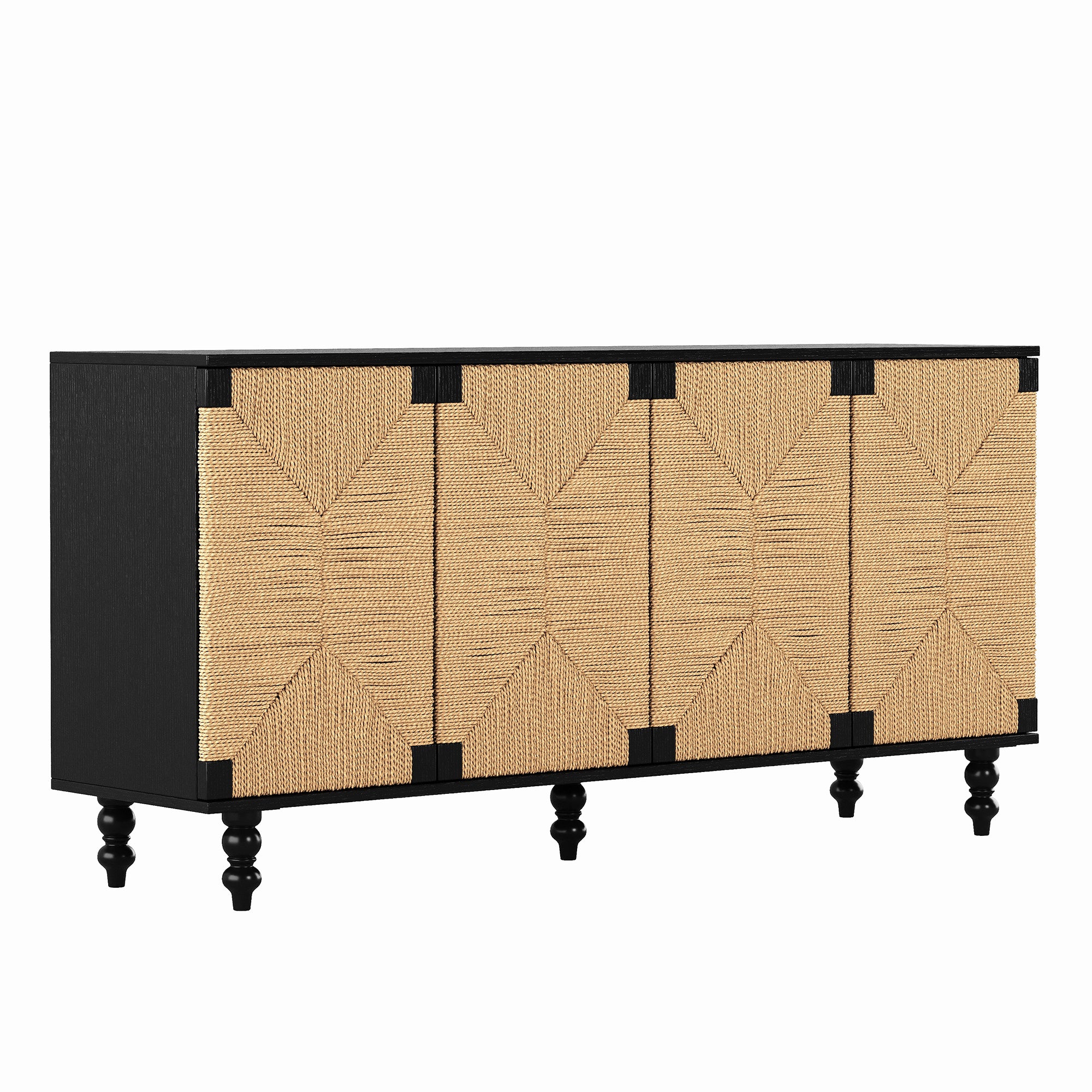 Accent Natural Sideboard Buffet Cabinet Storage Wood TV Stand in Wire-Brushed and Seagrass Doors Sideboard, for Hallway, Entryway or Dining Room - Grand Goldman Shop
