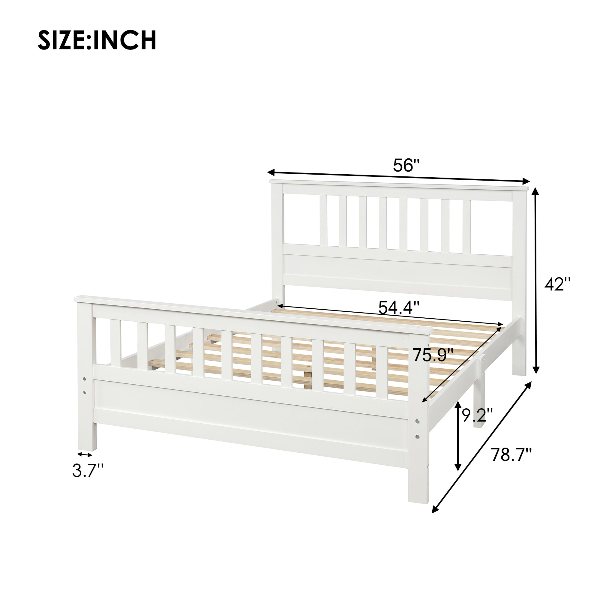 White Pine Wood Platform Bed with Paneled Headboard and Footboard, Full Size - Grand Goldman Shop