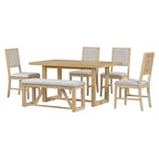 TREXM 6-Piece Retro Dining Table Set for 6, 60' Wood Kitchen Table and Chairs Set of 4 with Bench Designed Trestle Base for kitchen & Dining Room (Natural) - Grand Goldman Shop